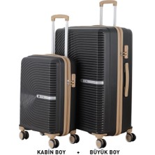 Mçs Bavul Büyük ve Kabin 2li Set Kırılmaz Silikon Valiz V374 Siyah/şampanya