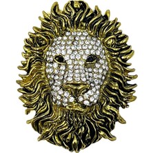 Bıyıklı Tobacco Lüks Gold Detaylı Kristal Taşlı Aslan Başı Magnet - Dekoratif Obje