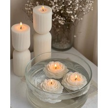 Lumieri Home Lumieri Candle El Yapımı Kokusuz Şakayık Gül-Çokgen Yuvarlak Dekoratif Mum Kırık Beyaz 5'li