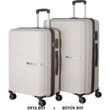 Mçs Bavul Büyük ve Orta 2li Set Kırılmaz Silikon Valiz V374 Kemik/acıkahve
