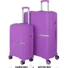 Mçs Bavul Büyük ve Kabin 2li Set Kırılmaz Silikon Valiz V374 Mor