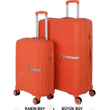 Mçs Bavul Büyük ve Kabin 2li Set Kırılmaz Silikon Valiz V374 Portakal