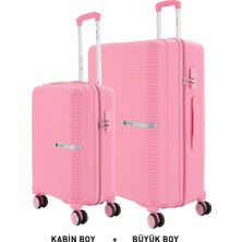 Mçs Bavul Büyük ve Kabin 2li Set Kırılmaz Silikon Valiz V374 Pembe