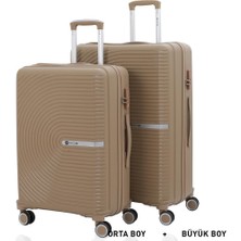 Mçs Bavul Büyük ve Orta 2li Set Kırılmaz Silikon Valiz V374 Şampanya