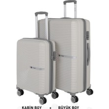 Mçs Bavul Büyük ve Kabin 2li Set Kırılmaz Silikon Valiz V374 Kemik/gri