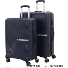Mçs Bavul Büyük ve Orta 2li Set Kırılmaz Silikon Valiz V374 Lacivert