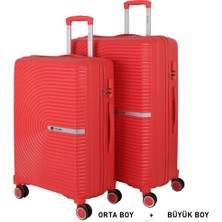 Mçs Bavul Büyük ve Orta 2li Set Kırılmaz Silikon Valiz V374 Mercan
