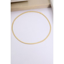 INNUENDO JEWELRY 925 Ayar Gümüş Italyan Balıksırtı Zincir Kolye Altın Kaplama Unisex Şık Modern Kolye