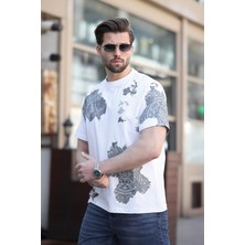 Madmext Beyaz %100 Pamuklu Desenli Erkek Tişört E7142