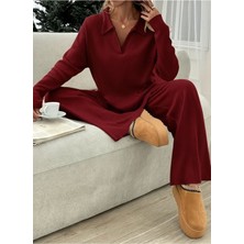 Stelol Kadın Uzun Kollu V Yakalı Şardonlu Kaşkorse Bluz ve Pantolon Ikili Takım