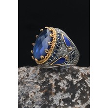 Prestige Erkek Yüzüğü Lacivert Zirkon Taşlı Zirkon Taş Süslemeli 925 Ayar Gümüş 902525