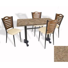 Dockers Çipa Döküm Ayak - Papelli Sandalye Mutfak Masa Takımı (Werzalit, Wermodin ve Allzalit Tabla) - Edgy Wood - Krem - 70X120