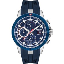 Quantum Erkek Kol Saati 47 mm Lacivert Silikon Kordon Multifonksiyon Mekanizma Paslanmaz Çelik Silver/gun Kasa Su Geçirmez