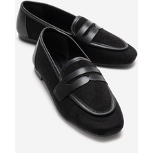 Ccway Kadın Sade Loafer Ayakkabı Siyah Garni