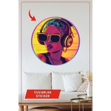 KOSS Dijital Neon Tarz Kadın Portre Yuvarlak Sticker Renkli Modern Tasarım Dekoratif Duvar Süsü Ev Ofis Kullanımı
