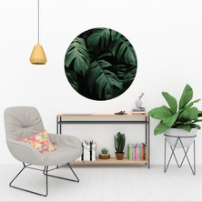 KOSS Dijital Modern Tropikal Yapraklar Yuvarlak Sticker, Yuvarlak Duvar Stickerı, Botanik Yaprak Desenli Dekor