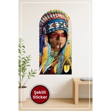 KOSS Dijital Oval Şekilli Kızılderili Kadın Renkli Etnik Portre Desenli Dekoratif Duvar Sticker Ev Ofis Salon