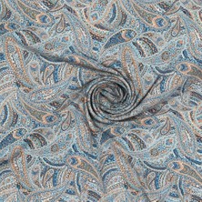 Podyum Baskı Mavi Etnik Desenli Dijital Baskılı Döşemelik Koltuk Kumaşı, Kırlent, Minder Kaplama Kumaşı 100X140