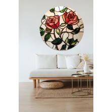 KOSS Dijital Kırmızı Güller Yuvarlak Sticker, Yuvarlak Şekilli Sticker, Mozaik Desenler Güller Duvar Dekoru
