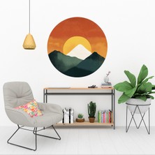 KOSS Dijital Soyut Dağlar ve Gün Batımı Yuvarlak Sticker, Yuvarlak Sticker, Renkli Minimal Manzara Duvar Dekoru