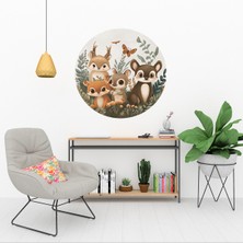 KOSS Dijital Soyut Sevimli Hayvanlar Yuvarlak Sticker, Yuvarlak Şekilli Sticker, Çocuk Bebek Odası Duvar Dekoru