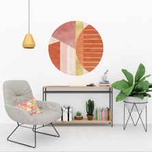 KOSS Dijital Soyut Geometrik Şekiller Yuvarlak Sticker, Yuvarlak Duvar Stickerı, Minimal Pembe Daire Duvar Dekoru