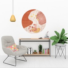 KOSS Dijital Soyut Çiçekli Desenler Yuvarlak Sticker, Yuvarlak Duvar Stickerı, Minimal Renkli Duvar Dekoru