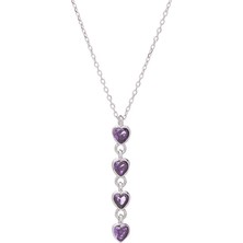 Nagiss Mor Zirkon Taşlı 4'lü Kalp Model 925 Ayar Gümüş Kadın Kolye