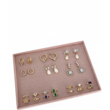 Megass Dekor Süet Kumaş Pembe Renk 24/34 cm Batırmalı Yüzük-Küpe Standı