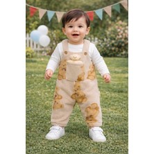 Bubiee Baby Unisex Bebek Pelüş Ayıcık Figürlü Salopet Tulum Badili Takım '' Yumuşak Dokulu ''