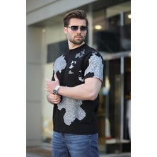 Madmext Siyah %100 Pamuklu Desenli Erkek Tişört E7142