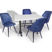 Dockers Çipa - Nilüfer Mutfak Masa Takımı - 70X120 (Werzalit, Wermodin ve Allzalit Tabla) - Beyaz - Mavi