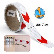 Badem10 Yapışkanlı En 5 cm ( 1 Metre ) Kırmızı Beyaz Petekli Ok Yönlendirme Reflektörlü Reflektif Şerit Bant