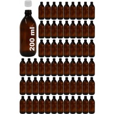 Afracam 200 ml Yuvarlak Ecza Şurup Şişesi Kilitli Beyaz Kapaklı 200 cc Amber Kahverengi Cam Şişe 64 Adet