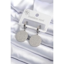 Inure Jewelry 316L Çelik Gümüş Renk Pentagram Işleme Model Kadın Küpe