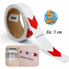Badem10 Yapışkanlı En 5 cm ( 5 Metre ) Kırmızı Beyaz Petekli Ok Yönlendirme Reflektörlü Reflektif Şerit Bant
