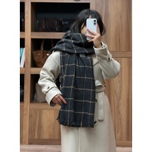 Vazıradk  Siyah Zemin Sarı Ekose Püsküllü Atkı