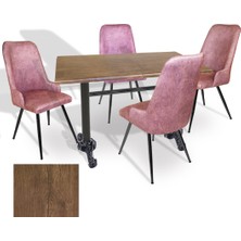 Dockers Çipa - Çırağan Mutfak Masa Takımı - 80X120 (Werzalit, Wermodin ve Allzalit Tabla) - (Rustic Dark - Pembe)