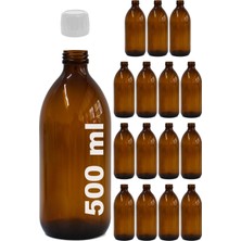 Afracam 500 ml Yuvarlak Ecza Şurup Şişesi Kilitli Beyaz Kapaklı 500 cc Amber Kahverengi Cam Şişe 15 Adet