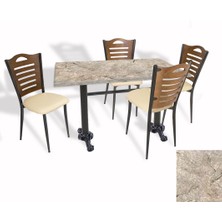 Dockers Çipa Döküm Ayak - Papelli Sandalye Mutfak Masa Takımı (Werzalit, Wermodin ve Allzalit Tabla) - Scala Marble - Krem - 80X120