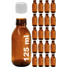 Afracam 125 ml Yuvarlak Ecza Şurup Şişesi Kilitli Beyaz Kapaklı 125 cc Amber Kahverengi Cam Şişe 20 Adet