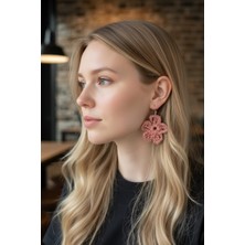 Tokuşka Örgü Rafya Çiçek Model Camel Renk Sallantılı Küpe