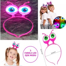 Magicool LED Işıklı  Pilli 3 Farklı Modda Yanan Uzaylı Göz Parti Tacı Pembe Renk 18X12 cm
