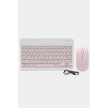 Gampus Bluetooth 10 Inç Ios Windows Android Uyumlu Kablosuz Klavye + Mause Set Sessiz Pembe
