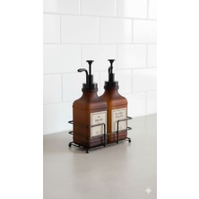 Morponi Metal Stantlı 2'li Soft Cam Sabunluk ve Deterjanlık 300 ml Amber