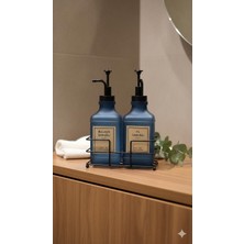 Morponi Metal Stantlı 2'li Soft Cam Sabunluk ve Deterjanlık 300 ml  Mavi