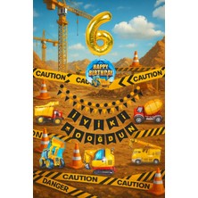 İTHAL 6 Yaş Doğum Günü Parti Seti, Inşaat Temalı,  Büyük Boy 8 Adet Doğum Günü Süsleme Seti