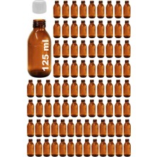 Afracam 125 ml Yuvarlak Ecza Şurup Şişesi Kilitli Beyaz Kapaklı 125 cc Amber Kahverengi Cam Şişe 86 Adet