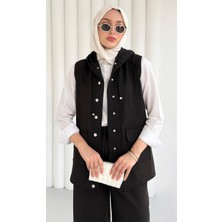 Moda Paketi Kapüşon Detaylı Düğmeli Scuba Yelek