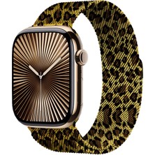 Dexmon Apple Watch 11 10 42MM 9 8 7 6 Se Uyumlu 38 40 41MM Leopar Desenli Mıknatıslı Metal Hasır Kordon